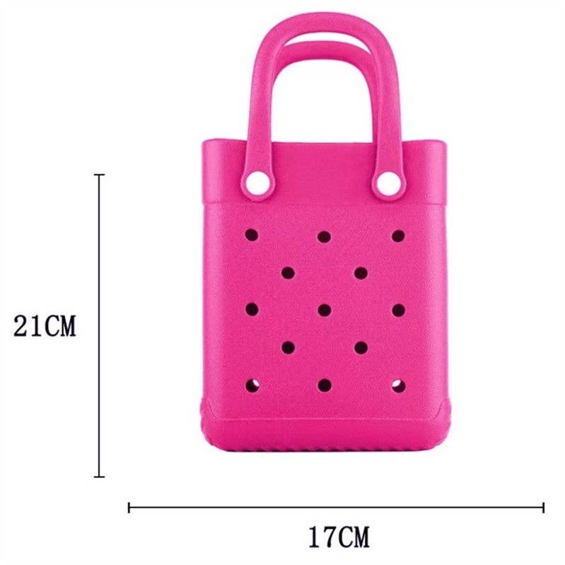 Small Square Beach Bag with Hole Design Handheld Tote