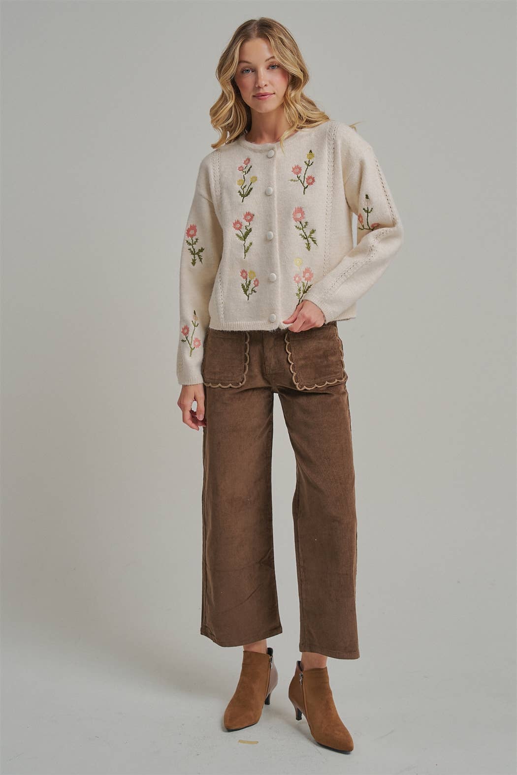 STRETCH CORDUROY WIDE LEG PANTS
