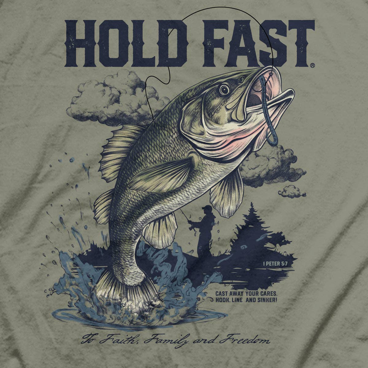 HOLD FAST Mens T-Shirt Fishing: Sage