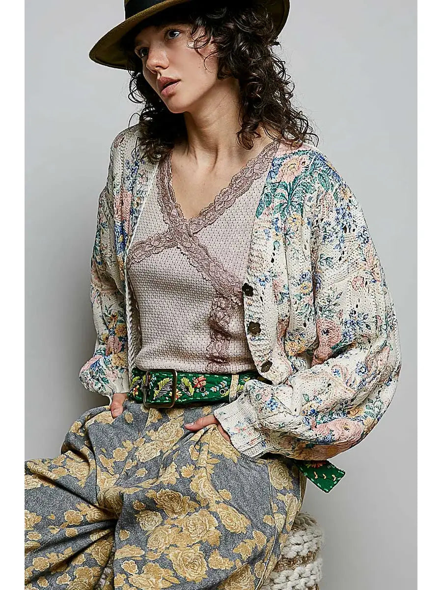 Floral Balloon Sleeve Cardigan