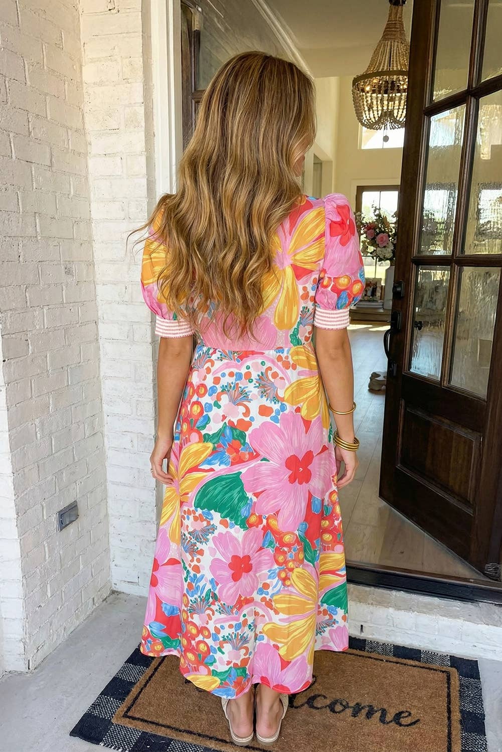 Floral Striped Trim Button-Down Vacation Dress