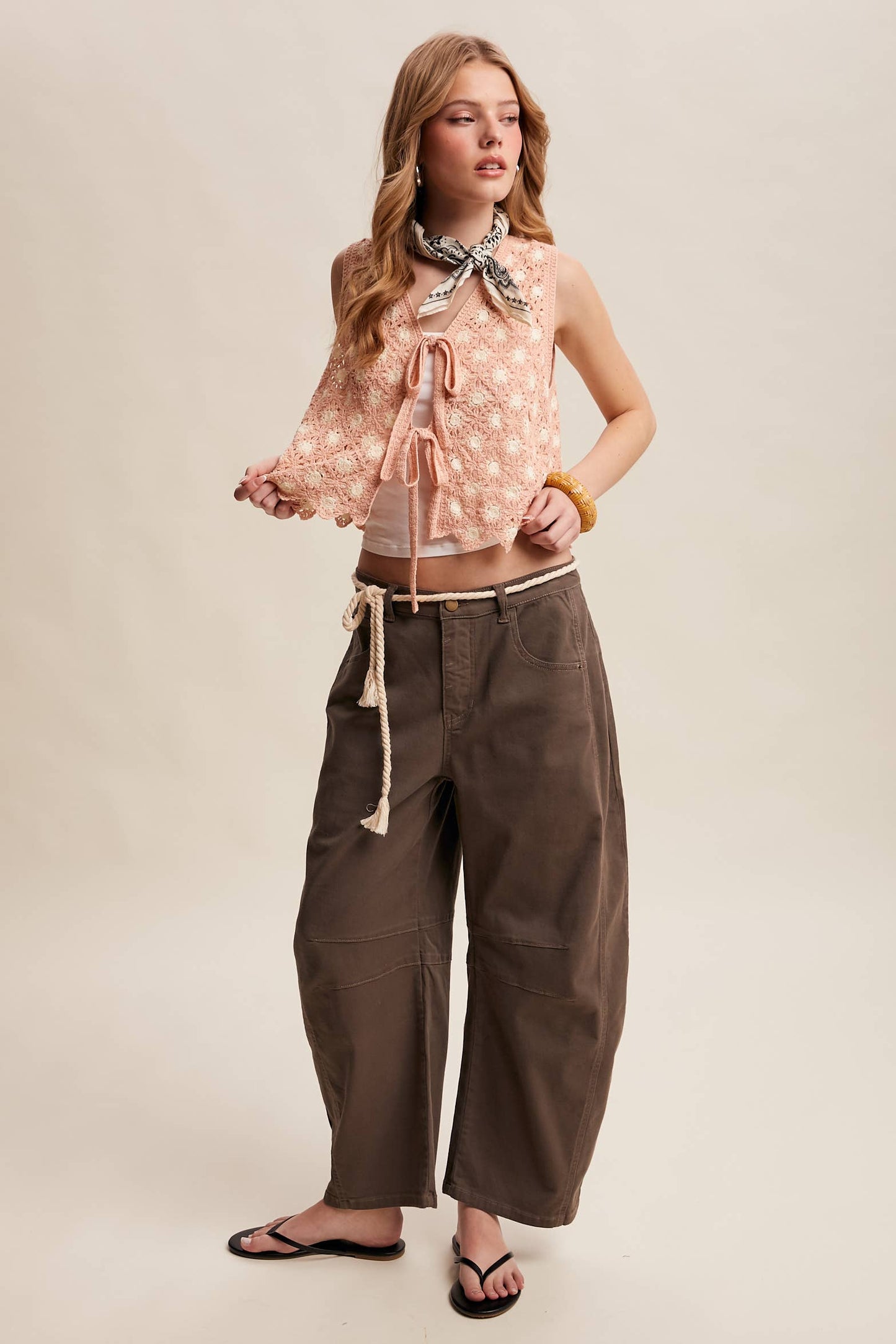 Crochet Daisy Tie-Front Vest