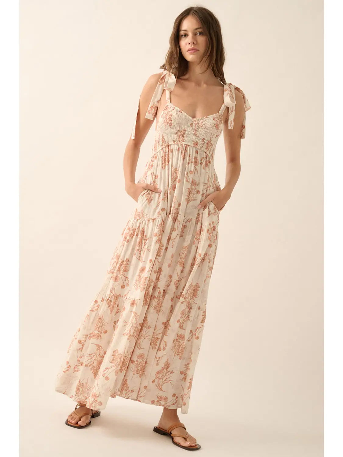 Floral-Print Toile Tiered Ruffle Maxi Dress
