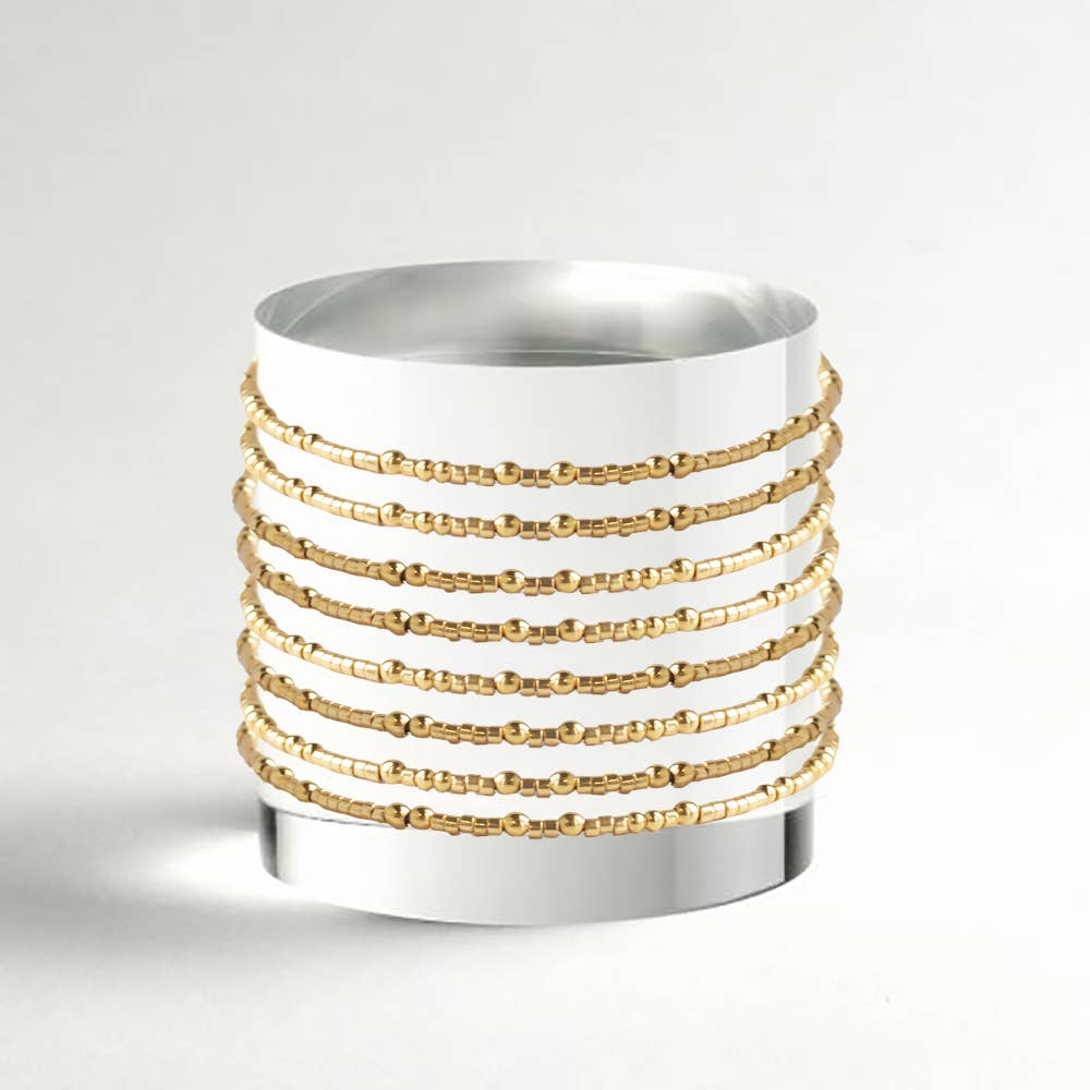 Confetti Beaded Bangle-Gold, Adjustable Stackable Bracelets