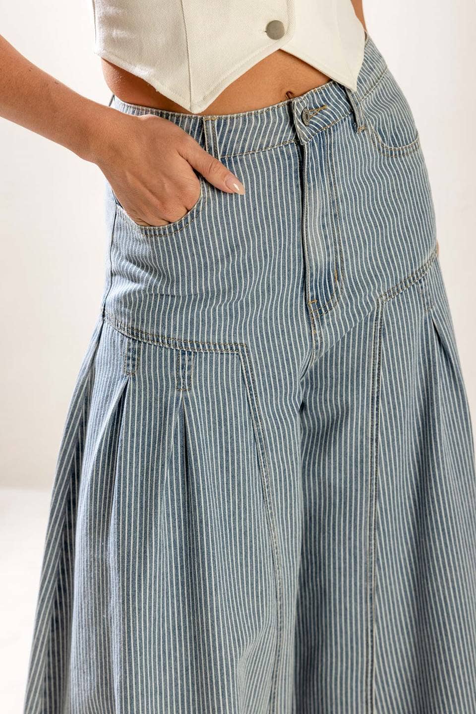 Striped Washed Denim Pant