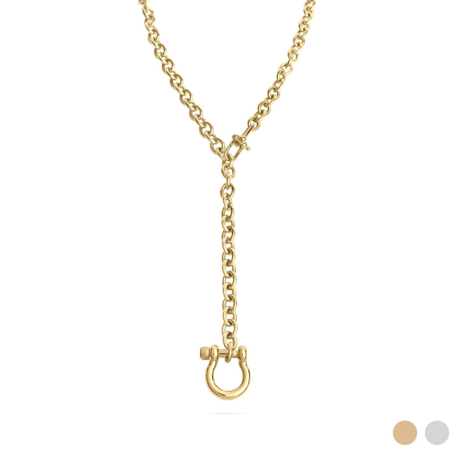 Gold Stainless Steel Y Necklace with Horseshoe Carabiner