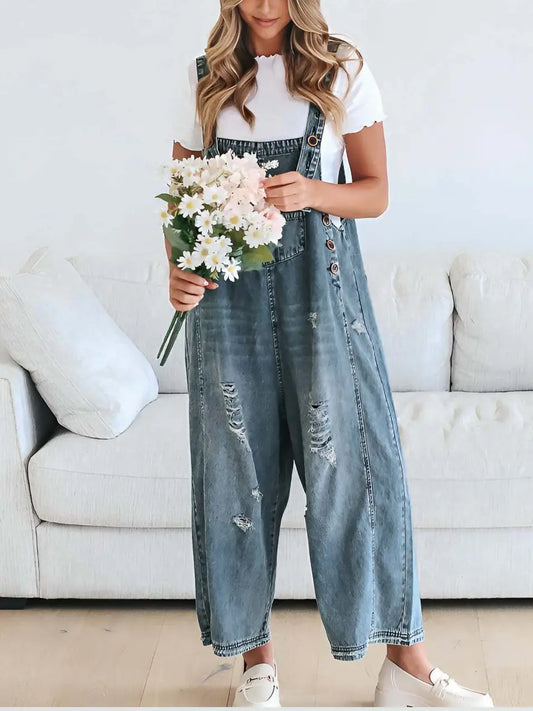 Women's Wide Leg Jumpsuit with Ripped Details