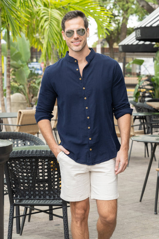 Men's Dark Blue Button-Down Shirt