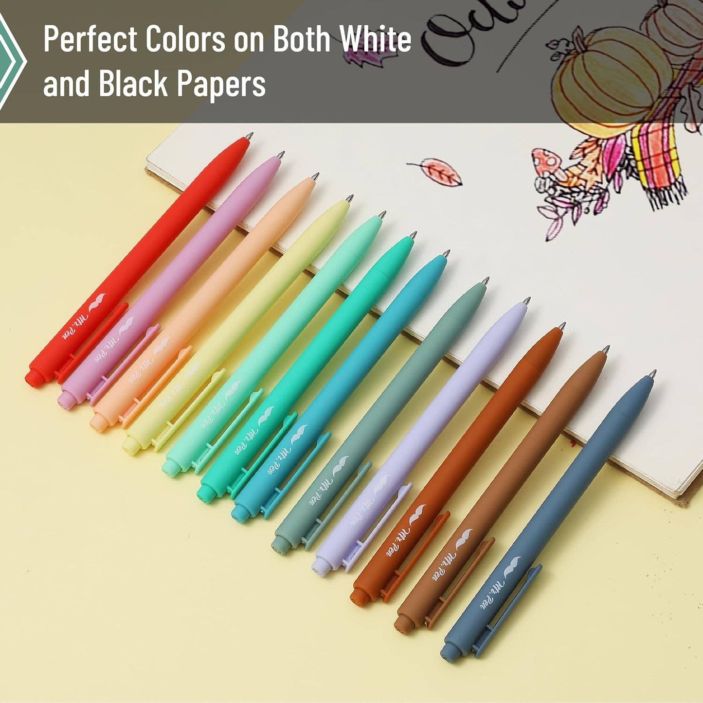 Retractable Gel Pens, 12 Pack, Assorted Colors, Fast Dry,