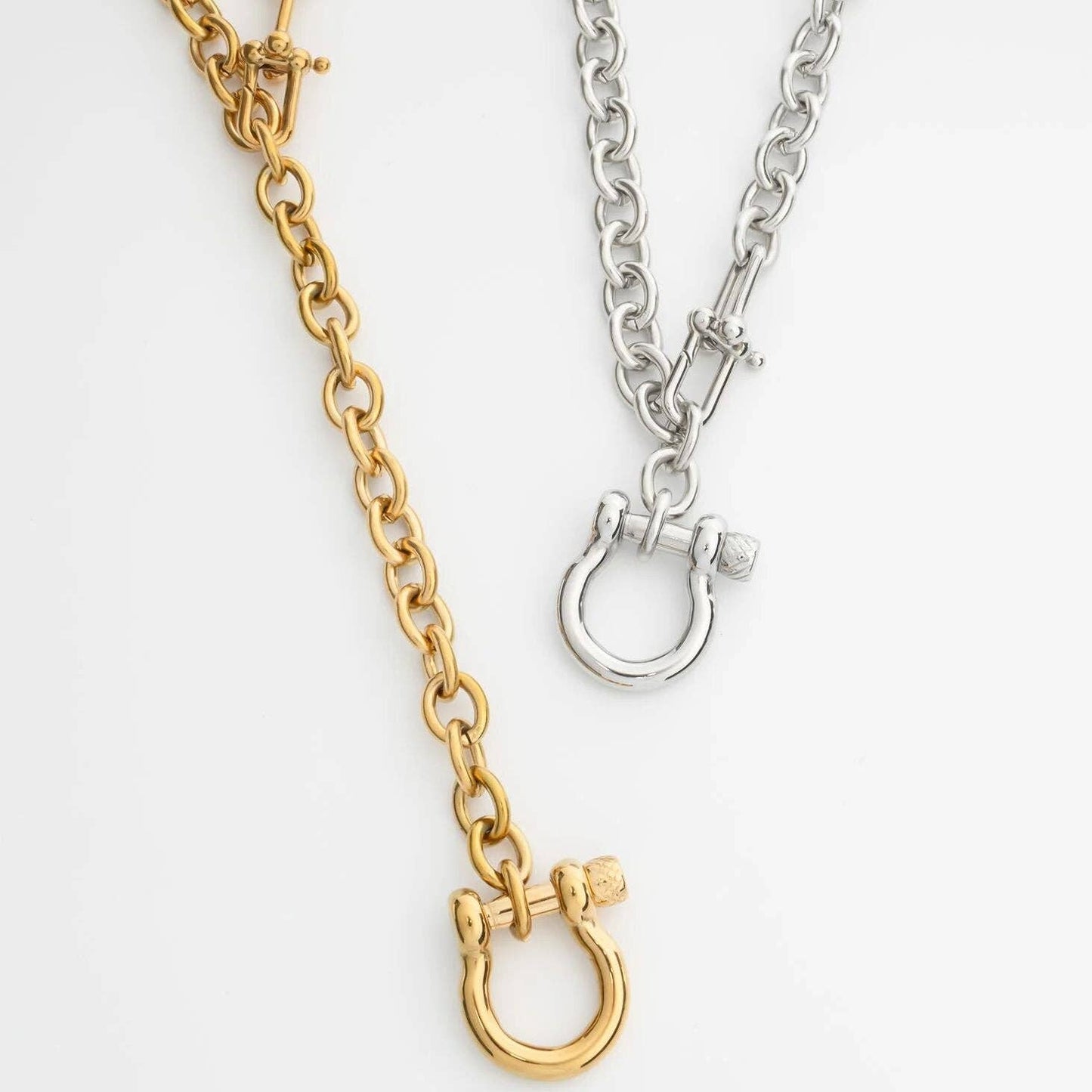 Gold Stainless Steel Y Necklace with Horseshoe Carabiner