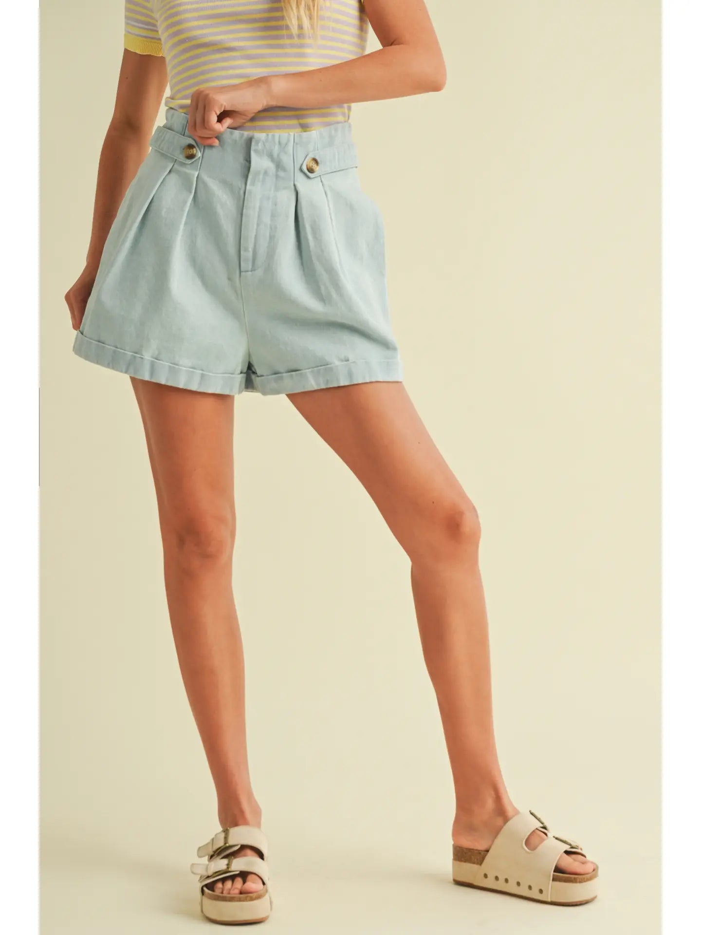 Pleated Denim Shorts | LT:DENIM