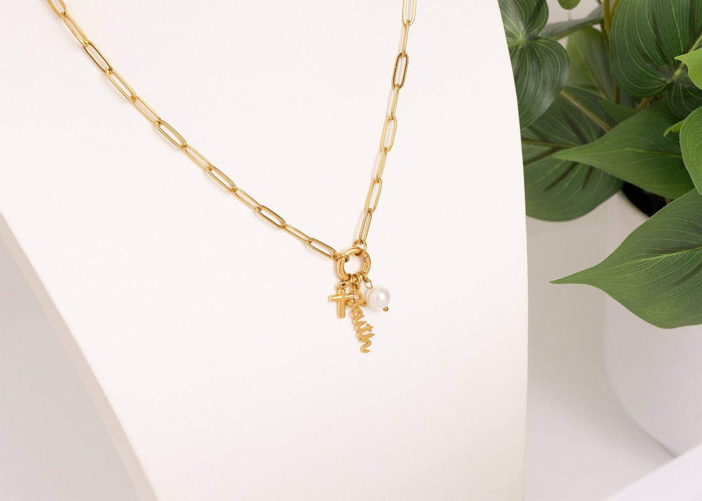 Stainless Steel Faith Charm Holder Necklace Gift Set