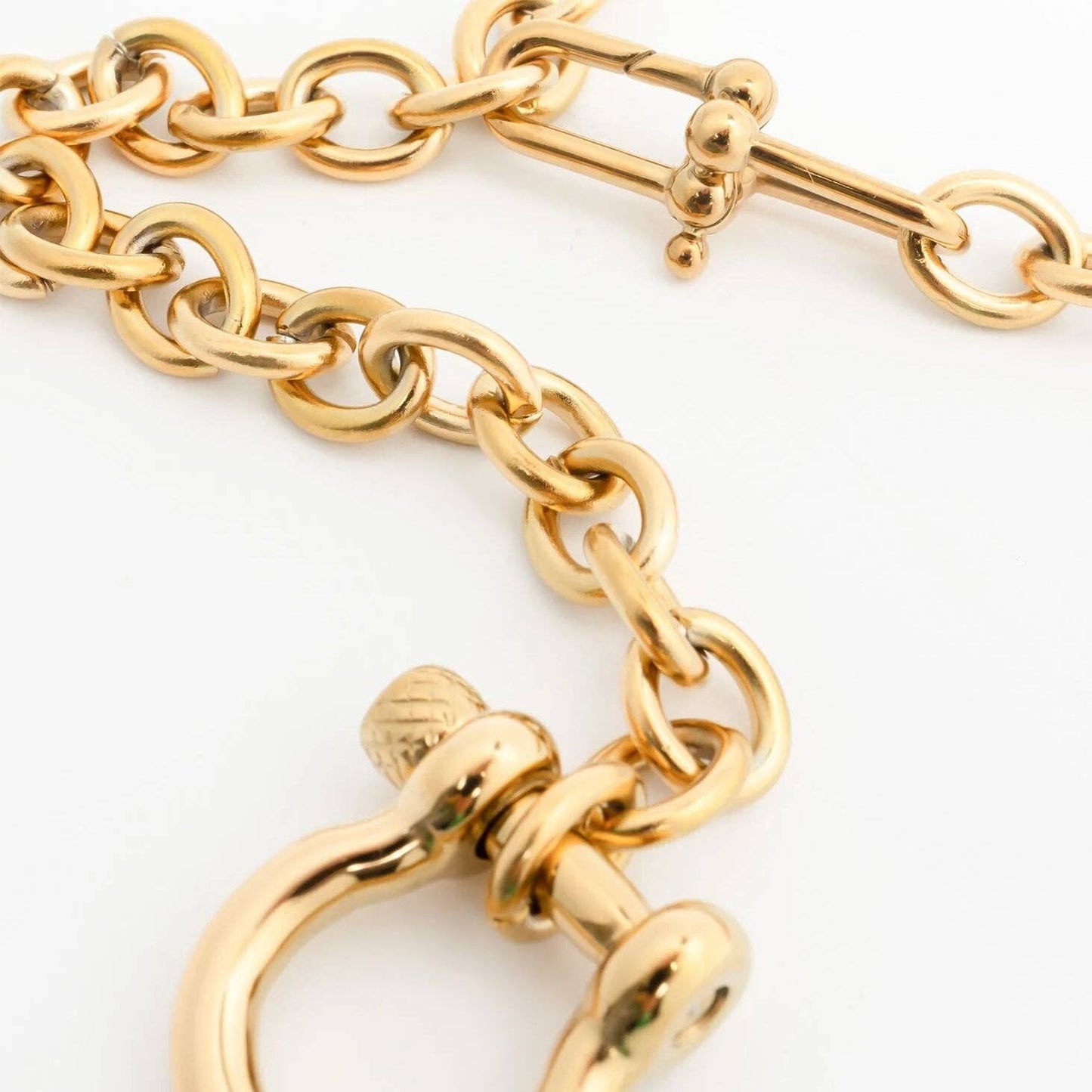 Gold Stainless Steel Y Necklace with Horseshoe Carabiner