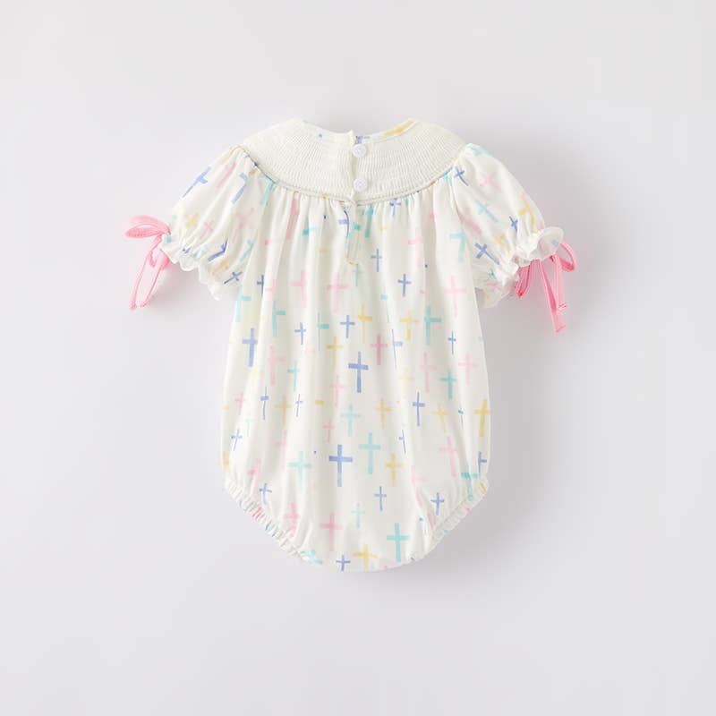 Baby Girls Easter Cross Smocking Embroidery Romper