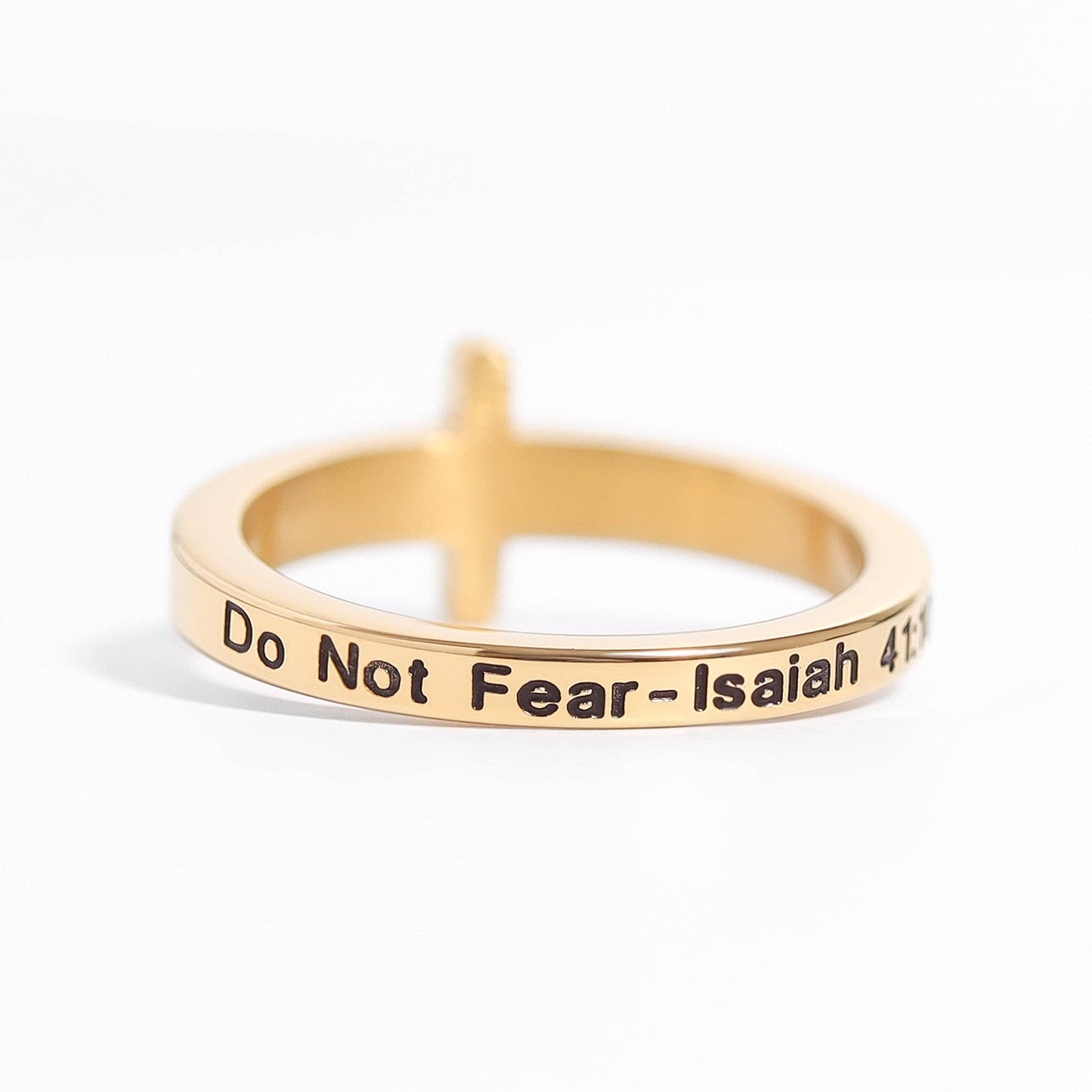 18K Gold PVD Engraved Bible Verse CZ Cross Ring