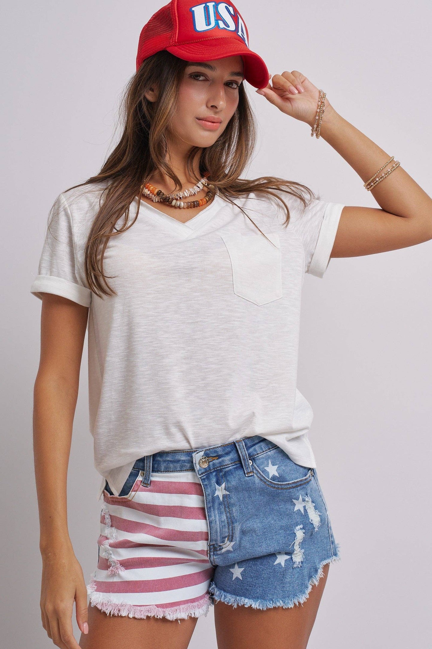Stars And Stripes Cutoff Denim Shorts Distressed