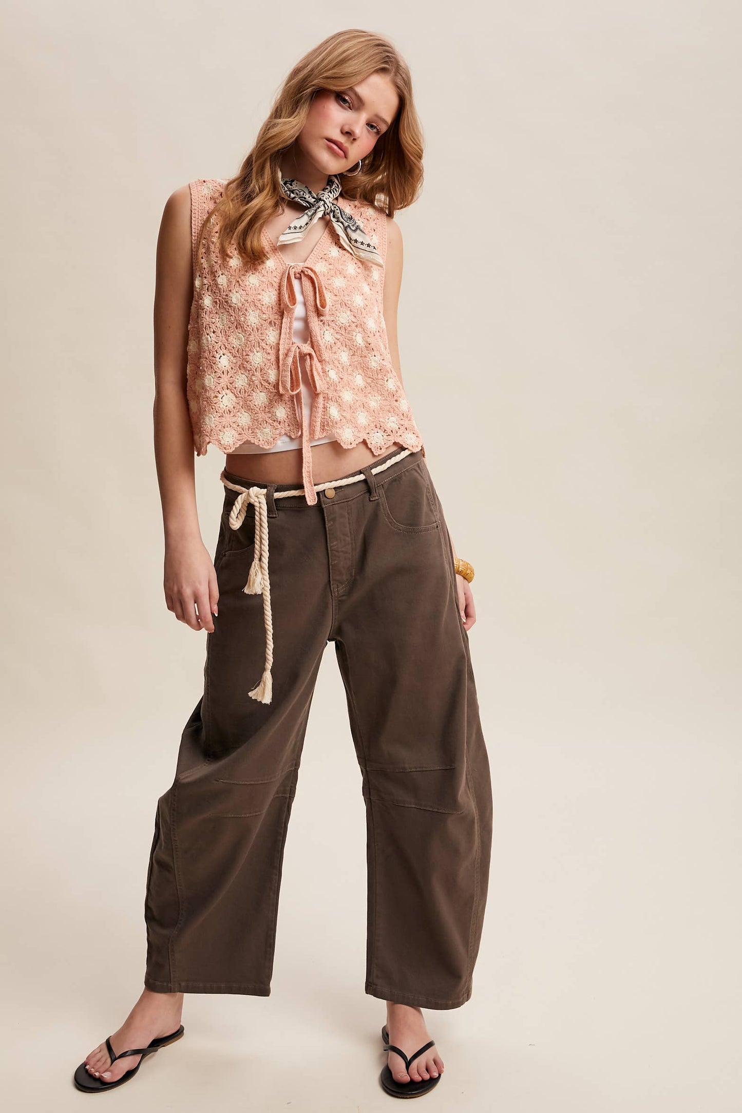 Crochet Daisy Tie-Front Vest