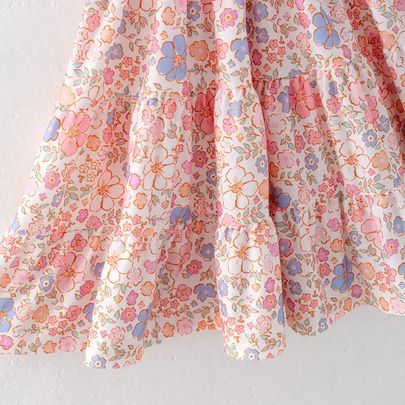 Girls Summer Floral Print Smocked Dress