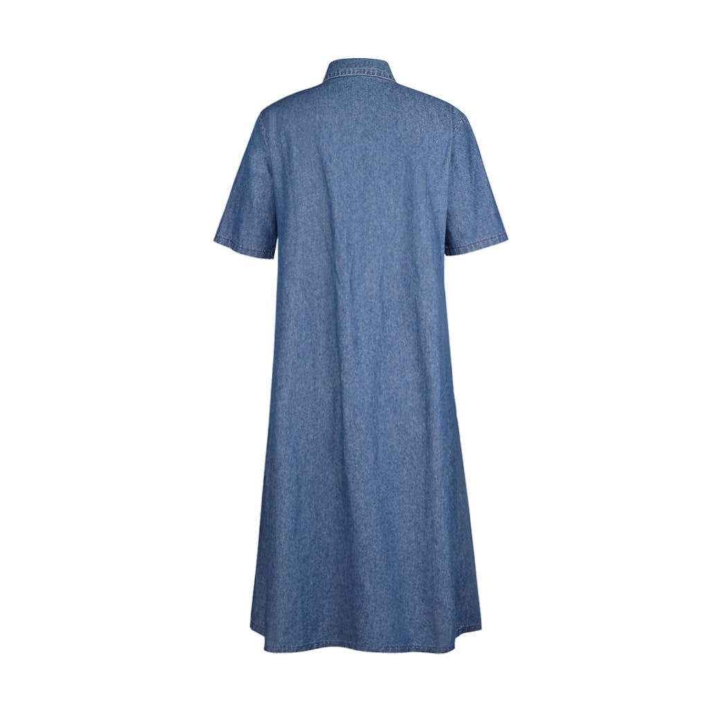 Women's Long Denim Dress with Button Front