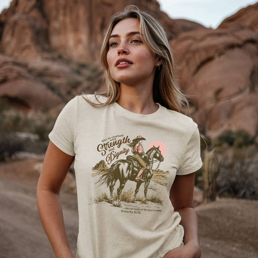Grace & truth Women's T-Shirt Cowgirl Strength: Sweet Cream Heather