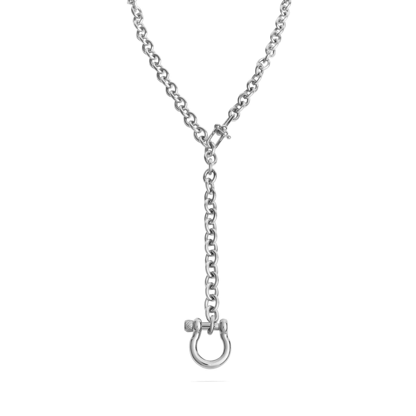 Gold Stainless Steel Y Necklace with Horseshoe Carabiner