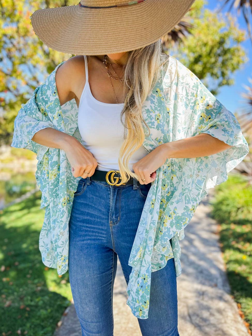 Floral Chiffon Ruffle Kimono – Lightweight Summer Layer: One Size
