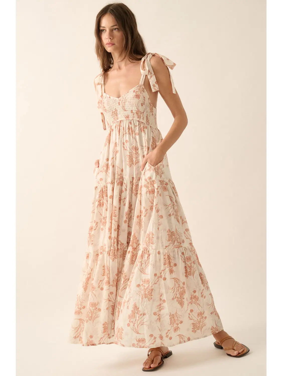 Floral-Print Toile Tiered Ruffle Maxi Dress