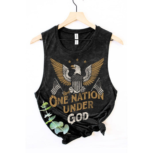 ONE NATION UNDER GOD MINERAL GRAPHIC TANK TOP: Mineral Black