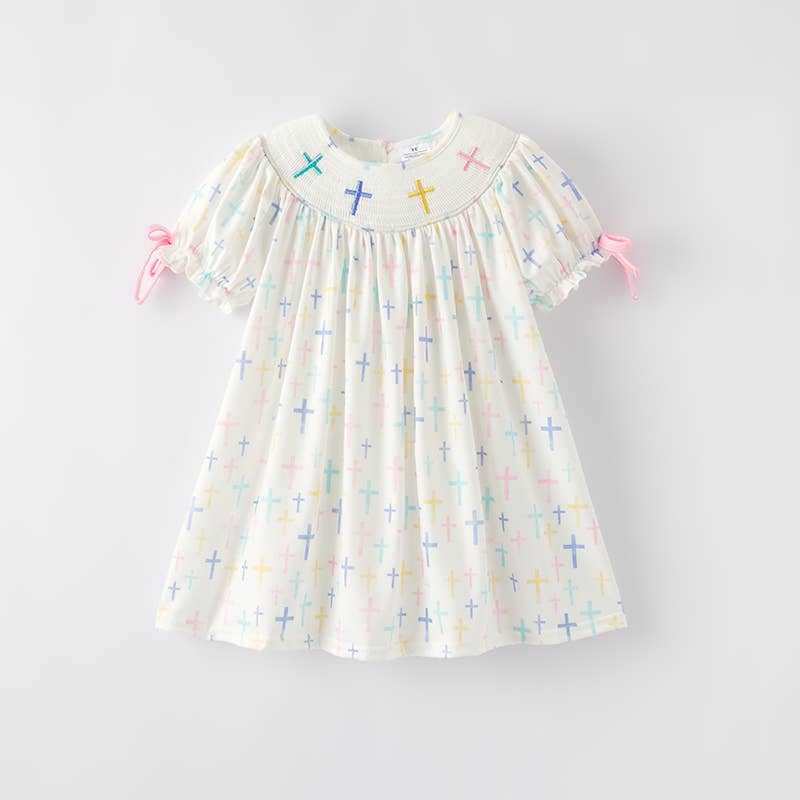 Toddler Girls Easter Cross Smocking Embroidery Dress