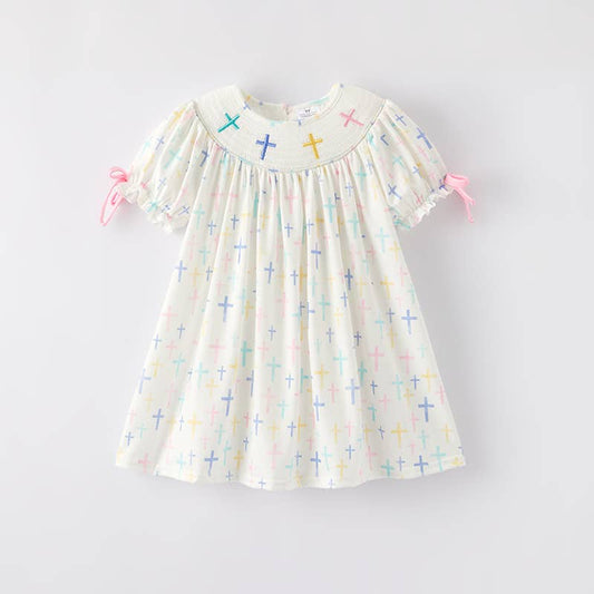 Toddler Girls Easter Cross Smocking Embroidery Dress