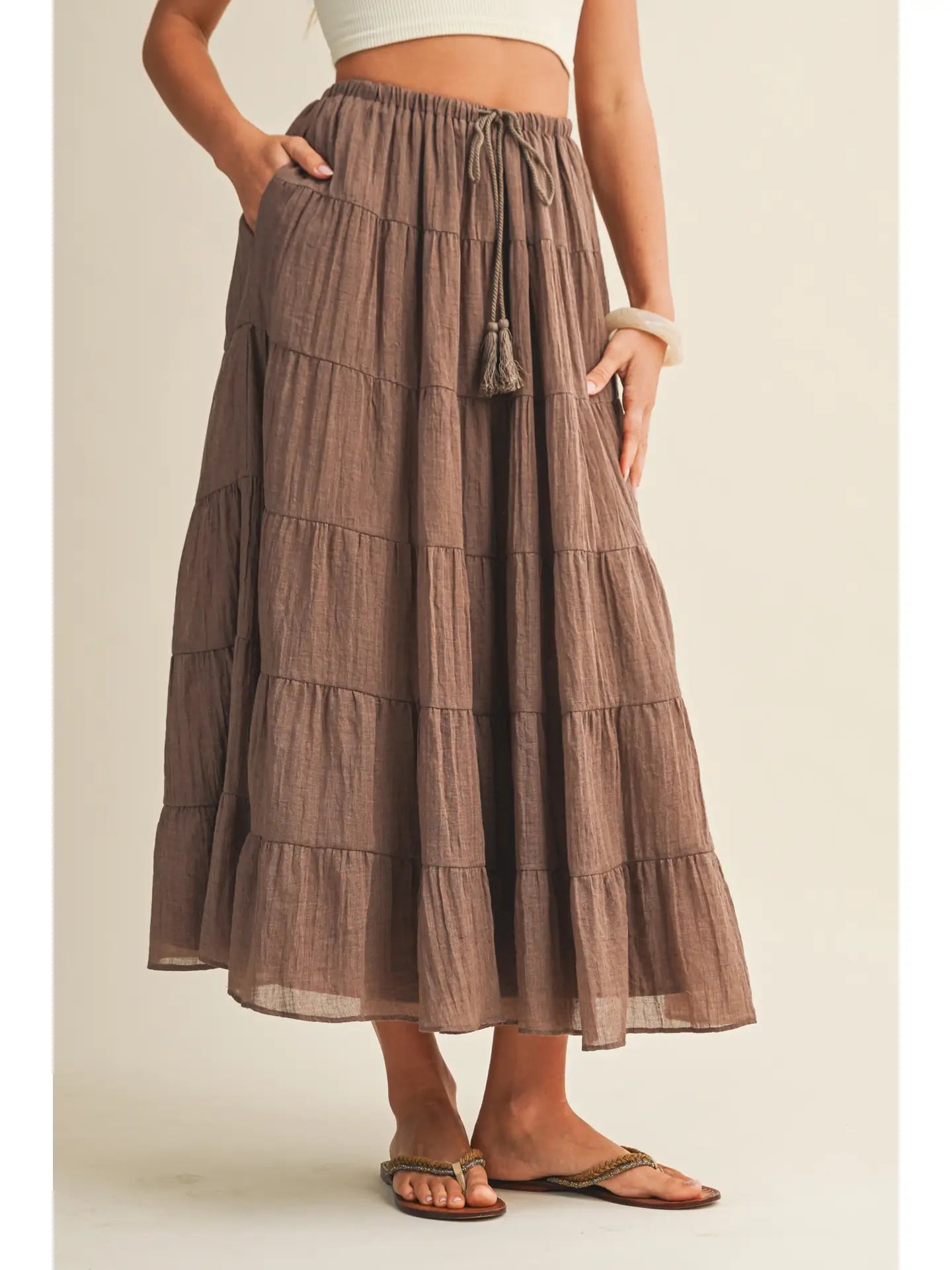 Flowy Tiered Maxi Skirt | LT:CHOCO