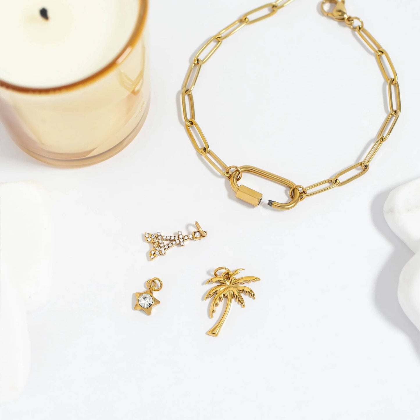 18K Gold PVD Stainless Steel Palm Tree Charm
