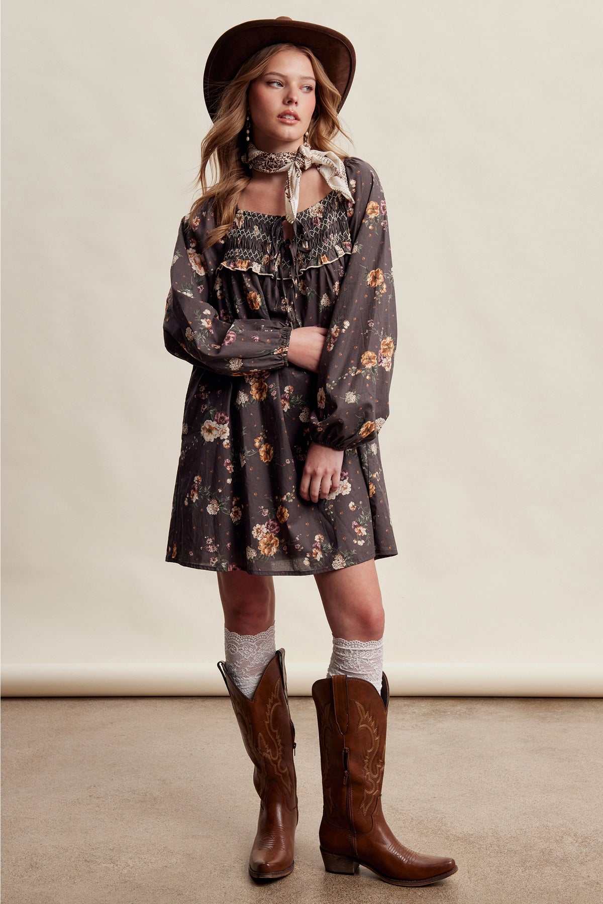 Vintage Floral Smocked Babydoll Dress