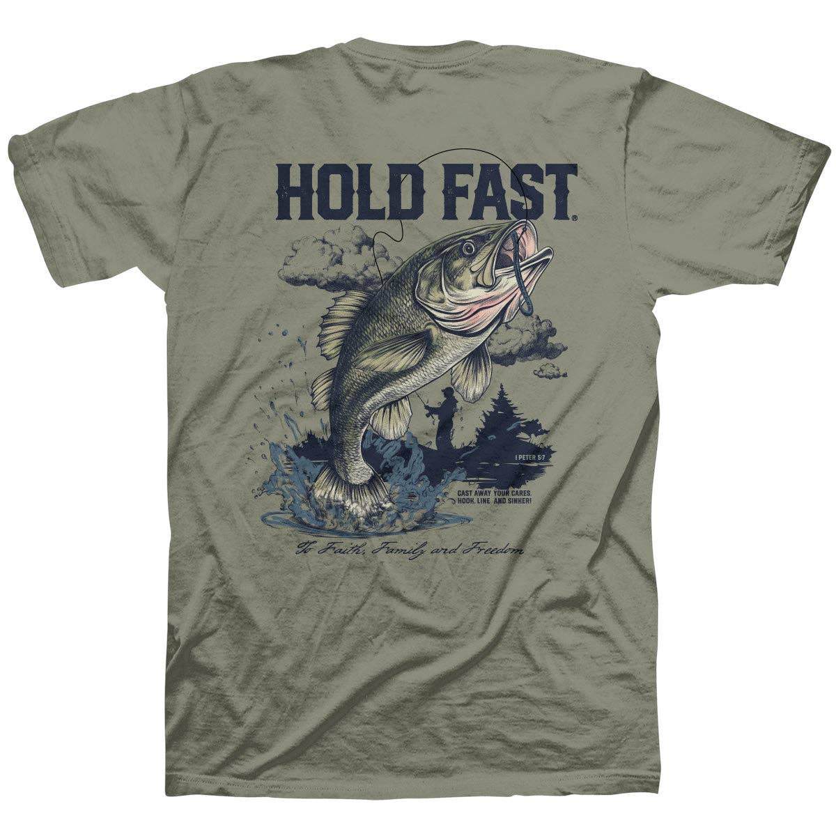 HOLD FAST Mens T-Shirt Fishing: Sage