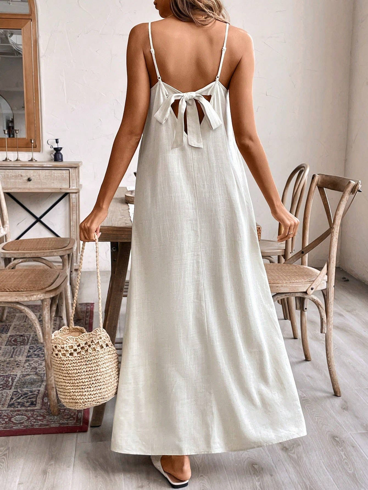 Linen blend Scoop Neck Cami dress