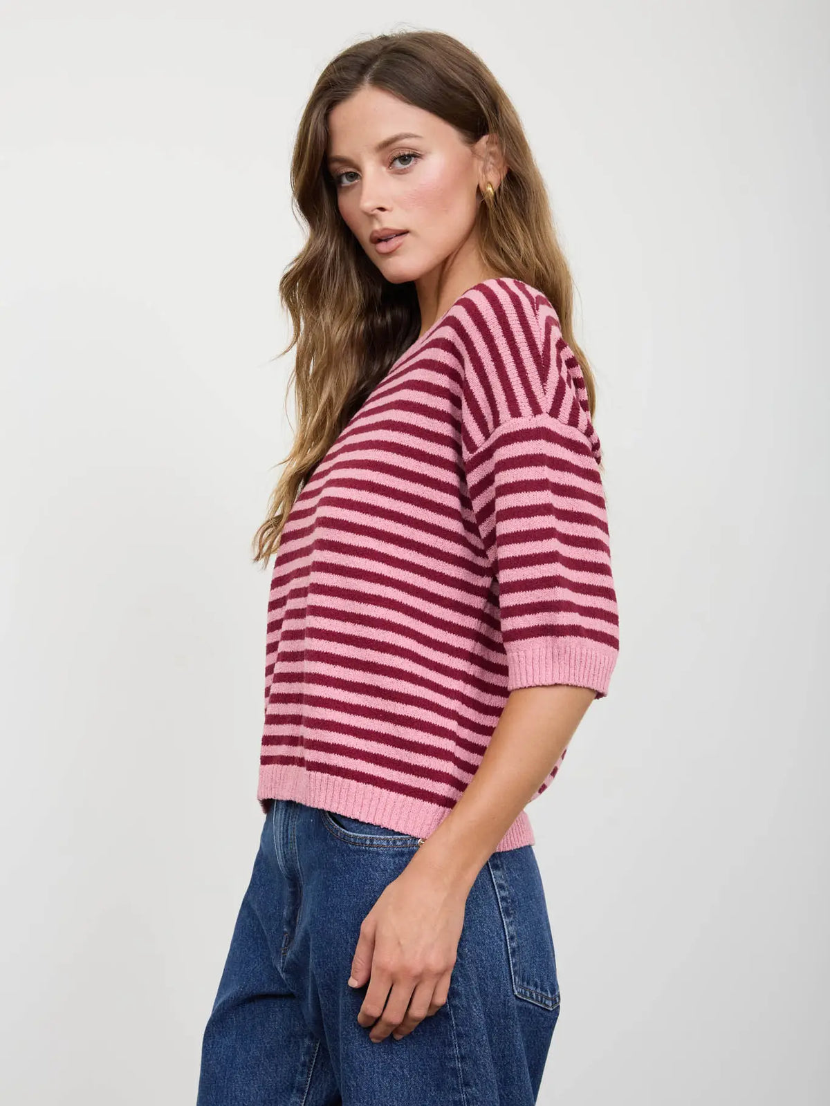 Stripe Short Sleeve Knit Sweater