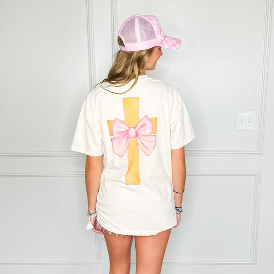 Cross with Pink Bow Youth Tee