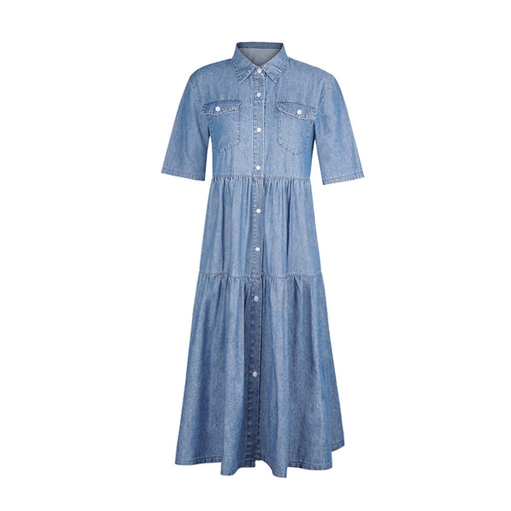 Women's Long Denim Dress with Button Front