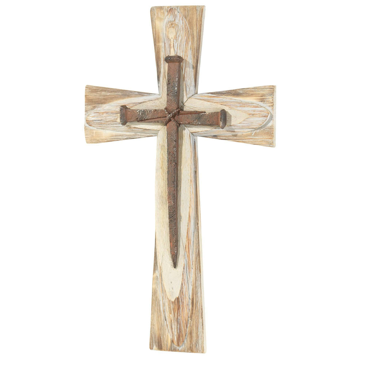 Wood Wall Cross With Nails Resin