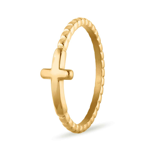Stainless Steel Beaded Stackable Cross Ring