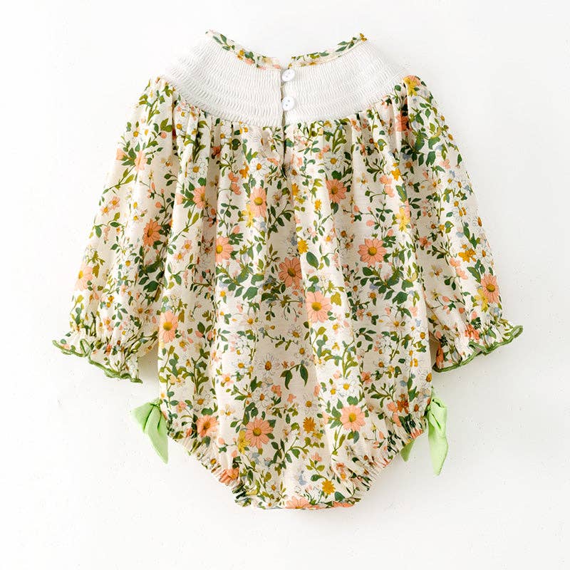 Baby Girls "GOD IS GOOD" Smocked Embroidery Floral Romper