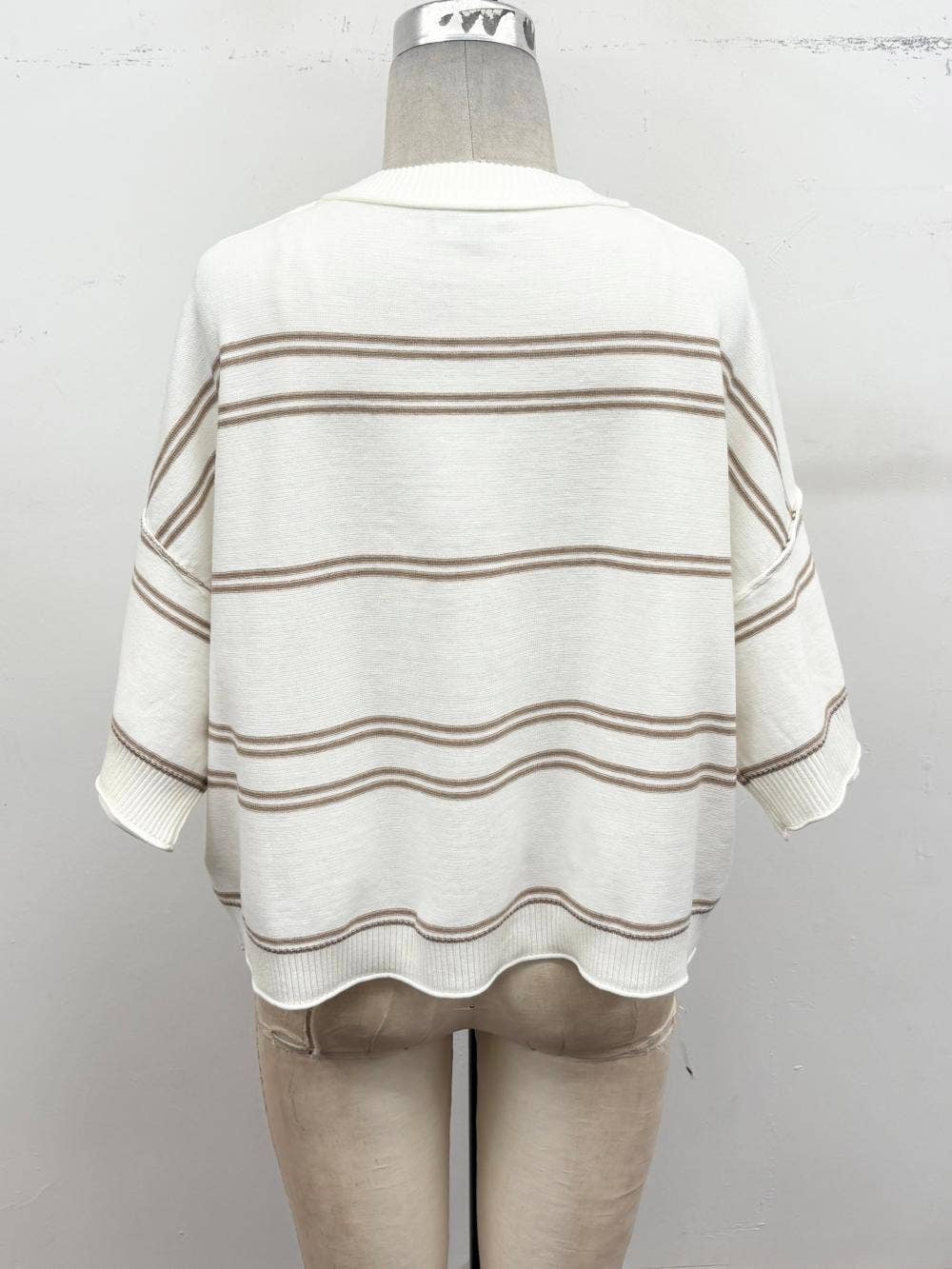 Striped Knit Short Sleeve Sweater