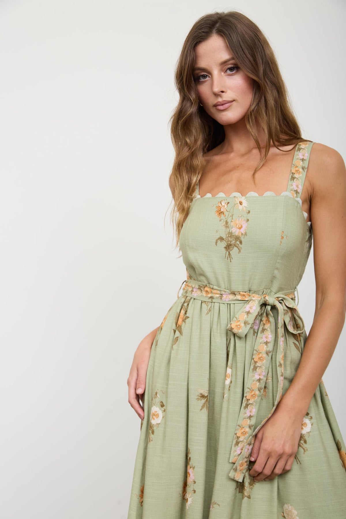 Floral Scalloped Midi Dress