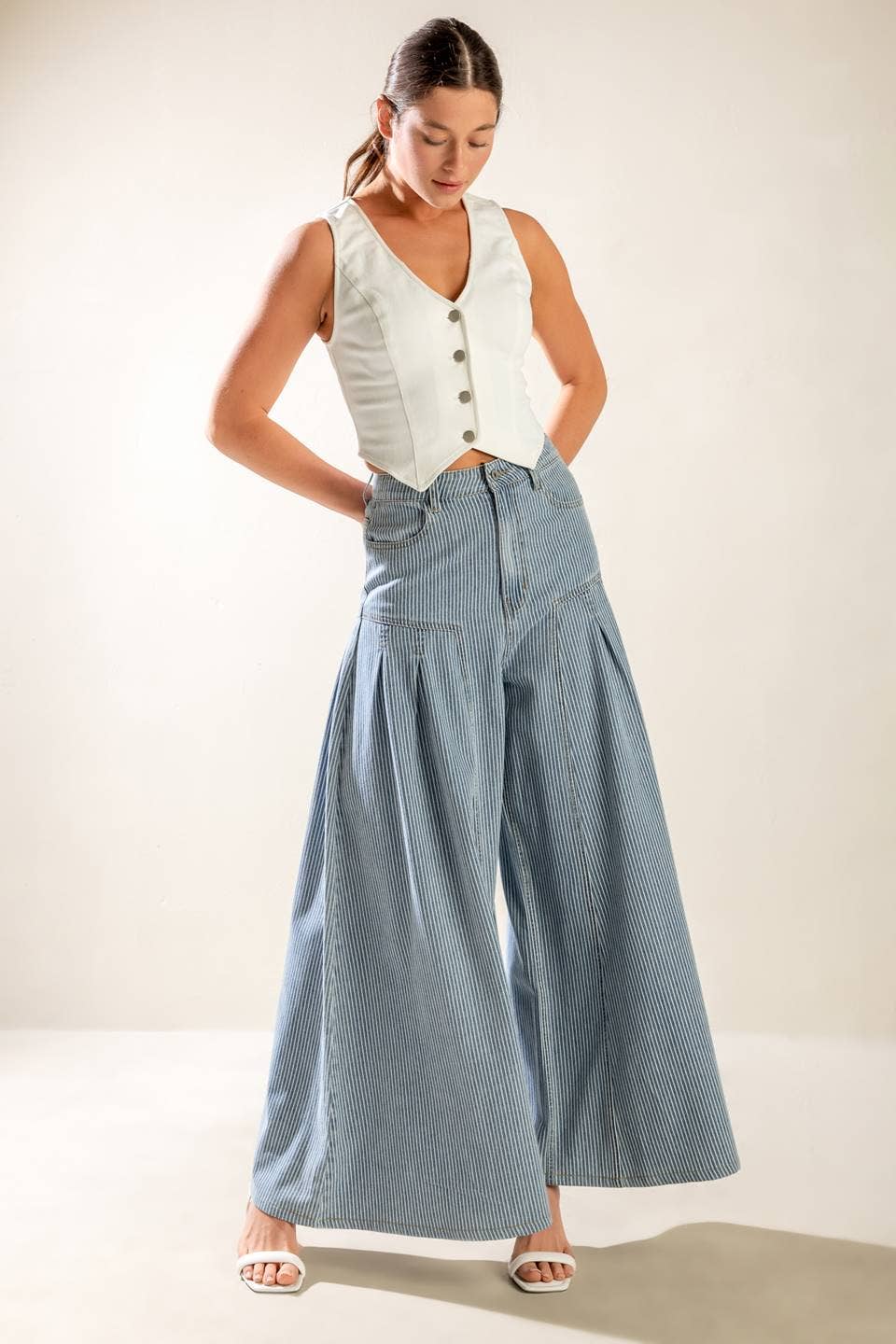 Striped Washed Denim Pant
