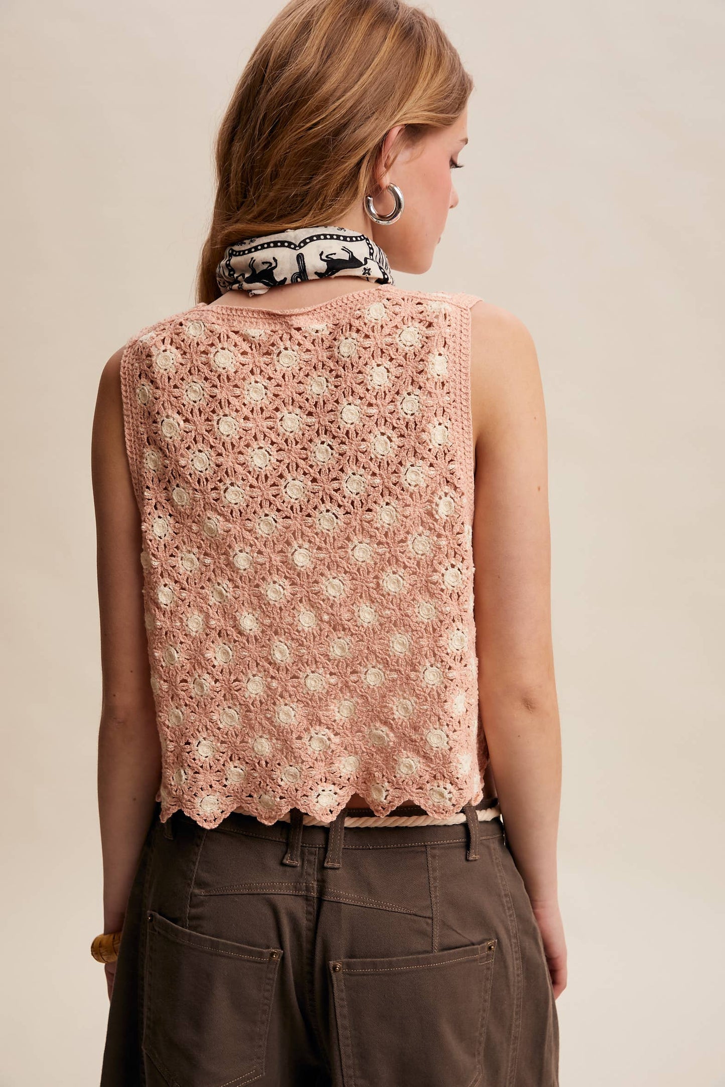 Crochet Daisy Tie-Front Vest
