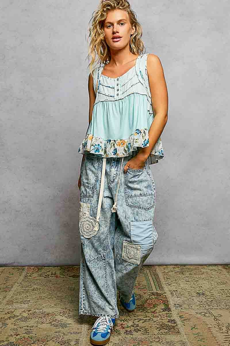 Floral Trim Boho Tank Top