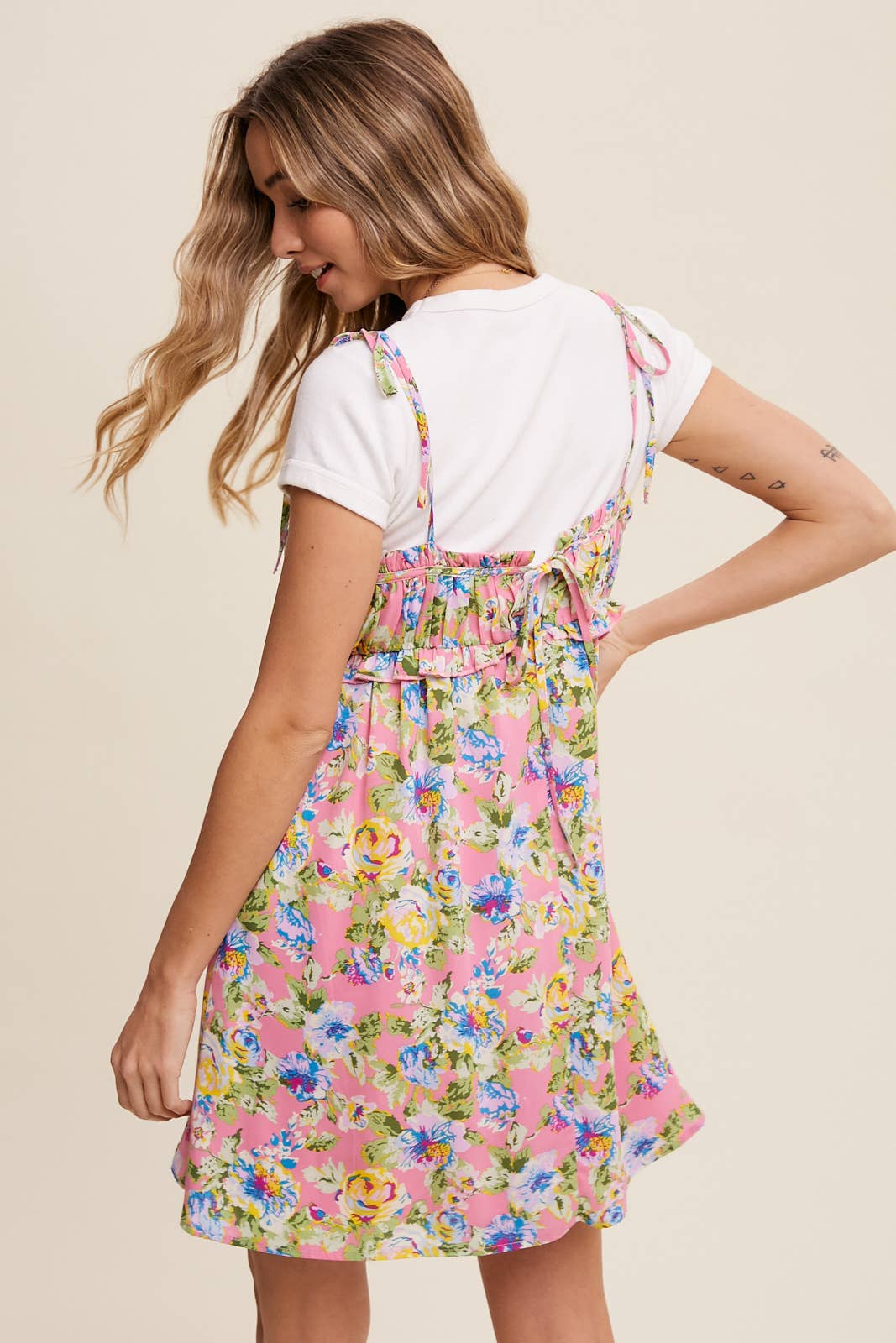 Floral Ruffle Detail Tie-Strap Dress