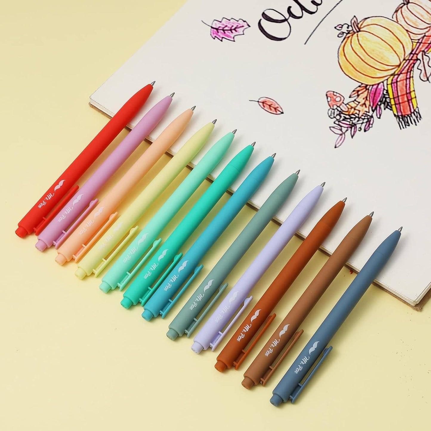 Retractable Gel Pens, 12 Pack, Assorted Colors, Fast Dry,