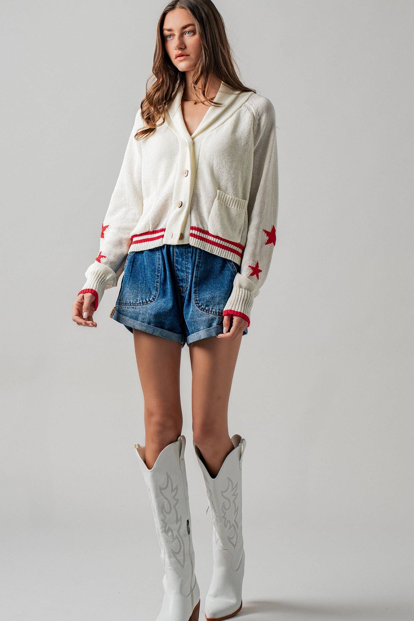 American Flag Star Shawl Collar Cardigan