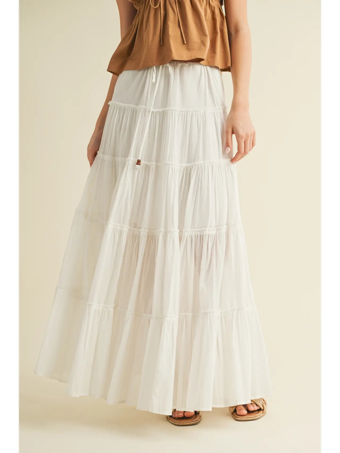 Drawstring Detail Tiered Maxi Skirt | OFF WHITE